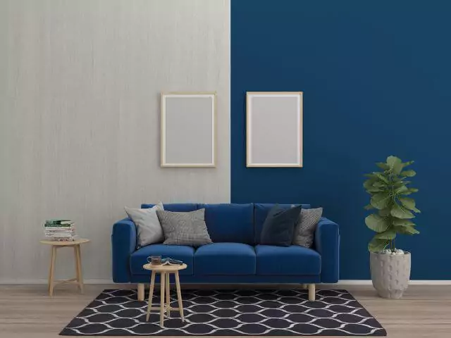 designed room half blue half white