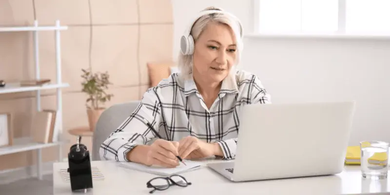 woman studying on laptop