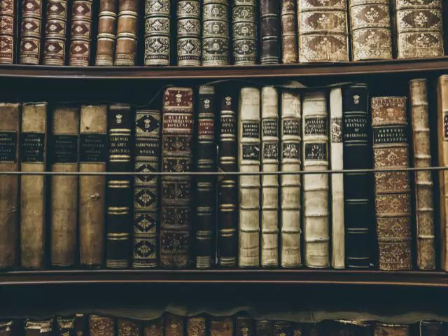 history books on bookshelf