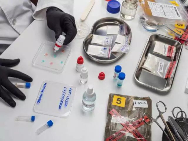 forensic equipment on lab desk