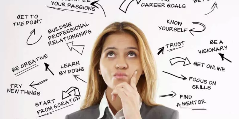 woman surrounded by encouraging words and phrases