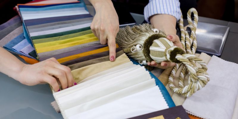 couple choosing fabric