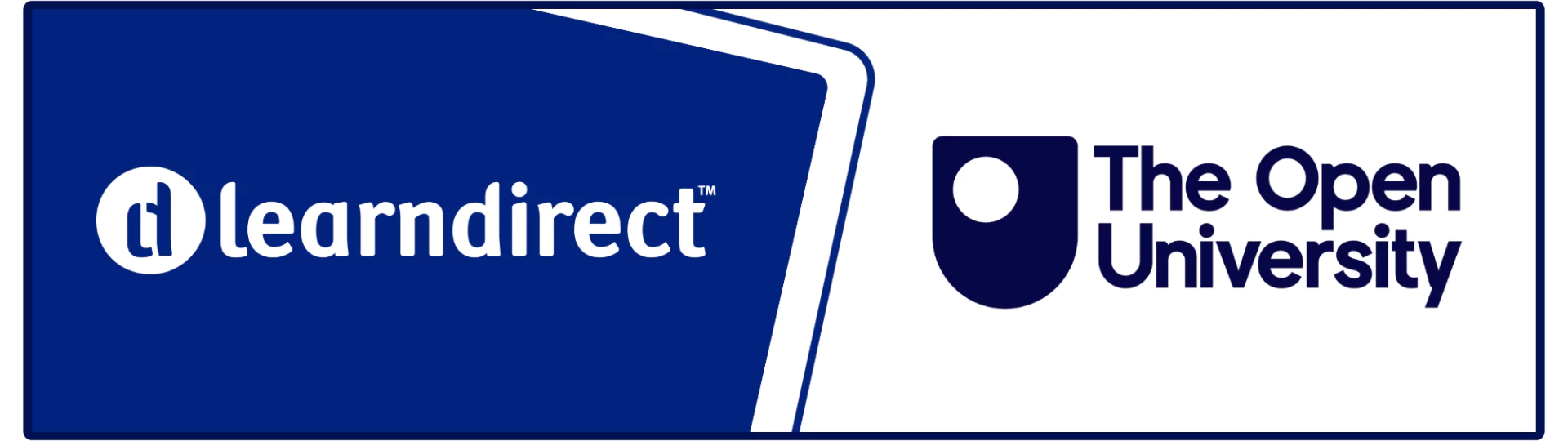 learndirect and The Open University logos on a blue and white design with a dark blue border